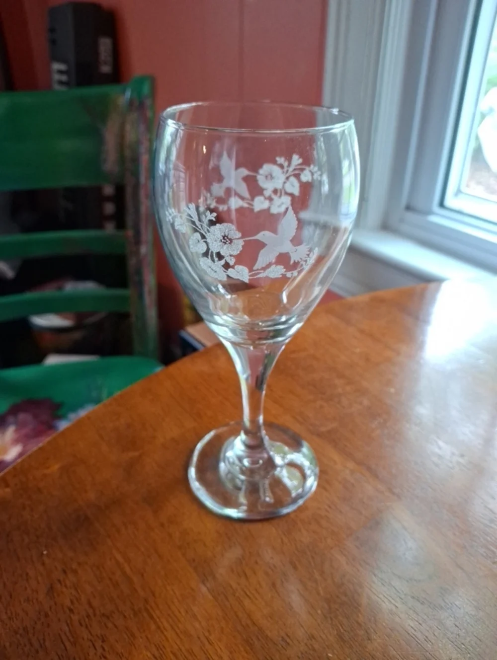 Hummingbird Etched Crystal Goblet Drinking Glass 7.5